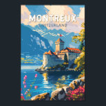 Poster Suiça Art em MONux<br><div class="desc">Design de viagem de vetor retrô de Montreux. O MONux é uma cidade tradicional no lago de Genebra. Enfiado entre colinas íngremes e o lado do lago.</div>