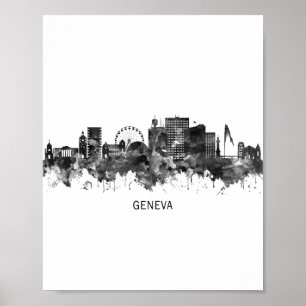 Poster Suiça de Genebra Skyline BW