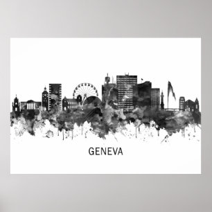 Poster Suiça de Genebra Skyline BW
