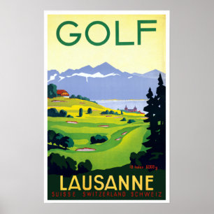 Poster Suiça de Viagem Vintage Golf Lausanne
