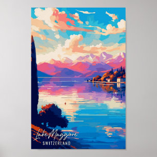 Poster Suiça de viagens vintage do Lago Maggiore