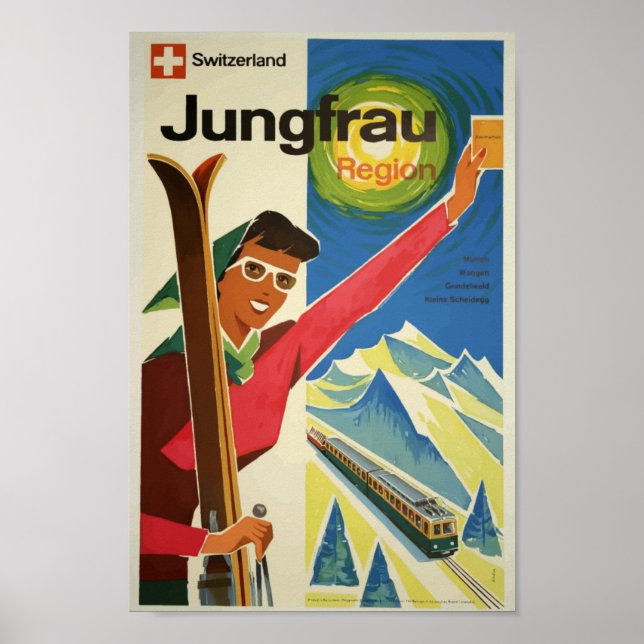 Poster Suiça Jungfrau Viagens vintage (Frente)