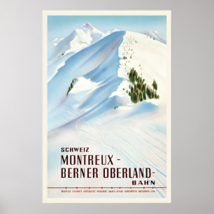 Poster Suíça Montreux Berner Oberland Esqui Antigo