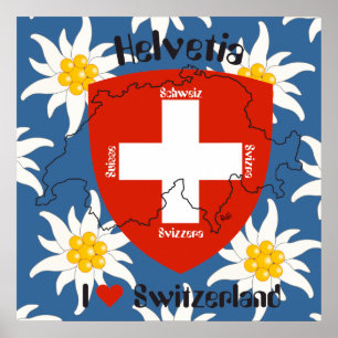 Poster Suíça, Suisse, Svizzera, Svizra, Switzerland
