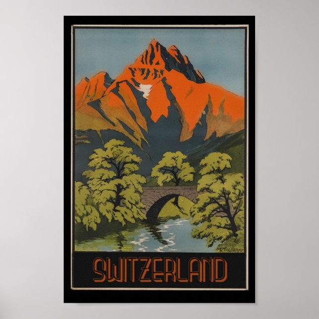 Poster Suiça Viagens vintage dos Alpes Suíços (Frente)