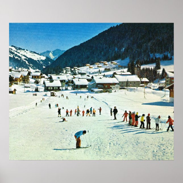 Pôster Suiça Vintage, Morgins ecole de ski (Frente)