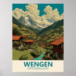 Poster Suiça Wengen Viagens vintage