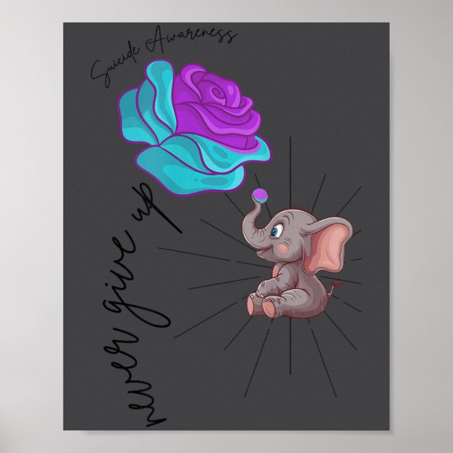 Poster Suicide Awareness Flower Elephant Ribbon Graphic  (Frente)