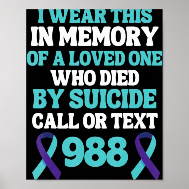 Poster Suicide Prevention 988 Hotline In Memory Of Loved  (Frente)