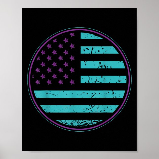 Poster Suicide Prevention American Flag Wear Teal Purple  (Frente)
