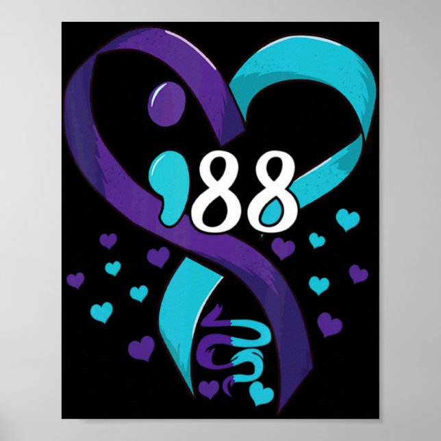 Poster Suicide Prevention Awareness 988 Heart Teal And Pu (Frente)
