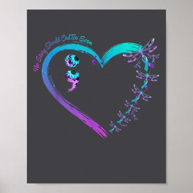 Poster Suicide Prevention Week Dragonfly Heart Ribbon Sem (Frente)