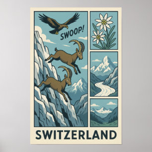 Poster Suiço Alps Wildlife Comic