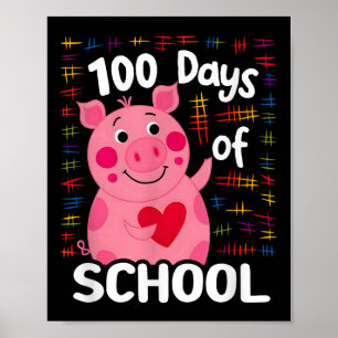 Poster Suíno Rosa Bonito Com Coração 100 Dias De Escola 1