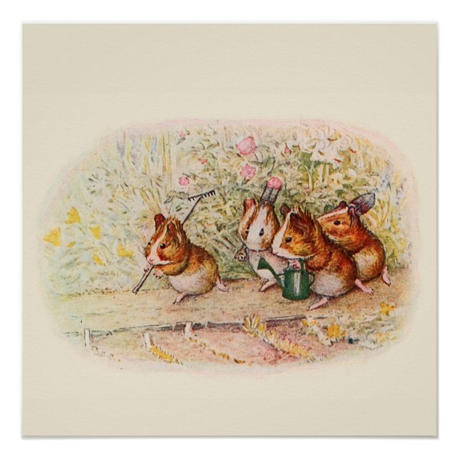 Pôster Suínos guineenses e ferramentas para jardim (Frente)