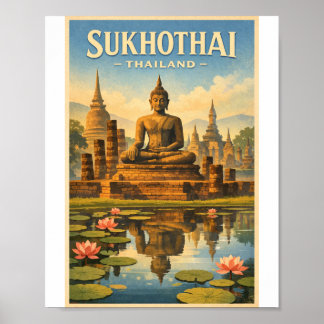 Poster Sukhothai Tailândia Viagem – Patrimônio Antigo