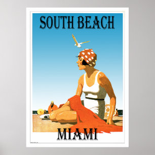 Poster sul da praia do vintage de Miami da praia