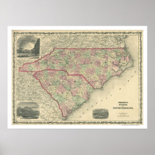 Pôster Sul & mapa 1861 de North Carolina