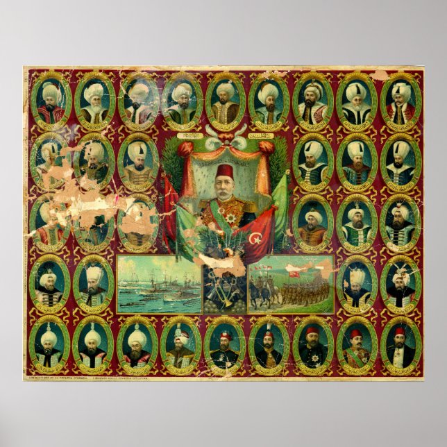 Poster Sultões da Dinastia Otomana Vintage (Frente)