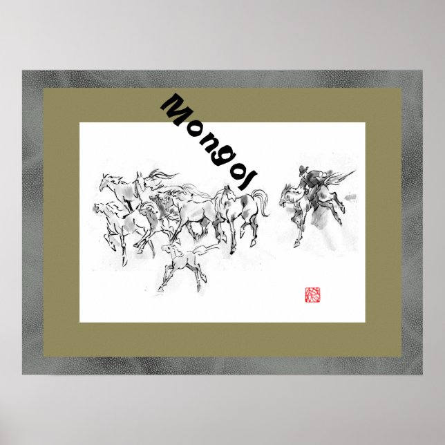 Poster Sumi equestre de arte equestre do cavalo japonês (Frente)