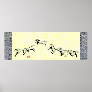Pôster Sumi equestre de arte equestre do cavalo japonês