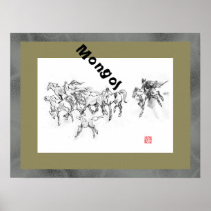 Poster Sumi japonês do equestrian da arte do samurai do