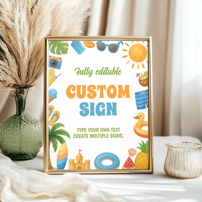 Poster Summer Beach Birthday Party Table Sign (Criador carregado)