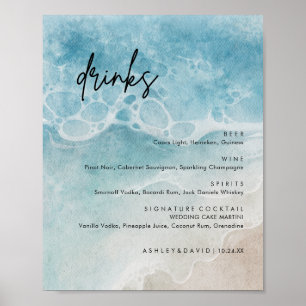 Poster Summer Beach Wedding Large Drinks Menu Bar
