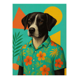 Pôster Summer Dog Portrait – Retro Tropical Illustration 