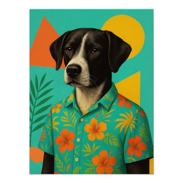 Pôster Summer Dog Portrait – Retro Tropical Illustration  (Frente)