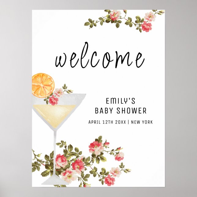 Poster Summer Floral Brunch Champagne Chá de fraldas Bem- (Frente)