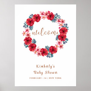 Poster Summer Floral Wreath Chá de fraldas Bem-vindo