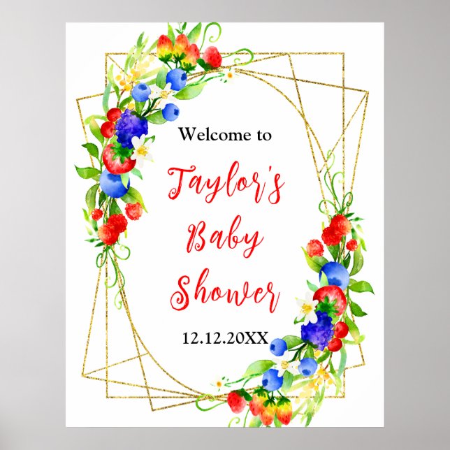 Poster Summer Mixed Berries Baby Shower Welcome Sign (Frente)