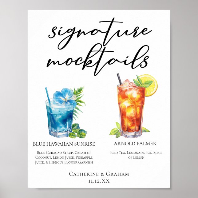 Poster Summer Mocktails Blue Hawaiian Arnold Palmer Menu (Frente)