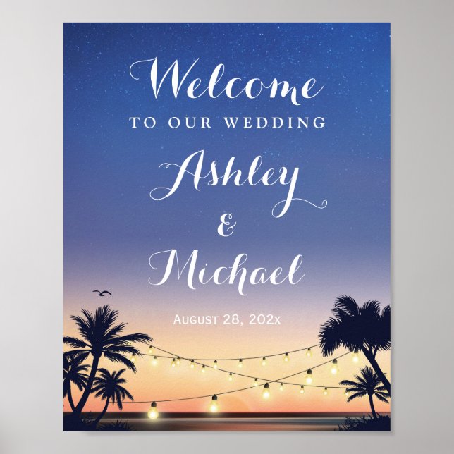 Poster Summer Palm Tree Beach String Luzes Sinal de Casam (Frente)