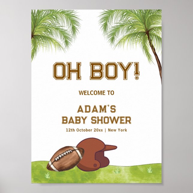 Poster Summer Plam Tree Football Boy Baby Shower Welcome (Frente)