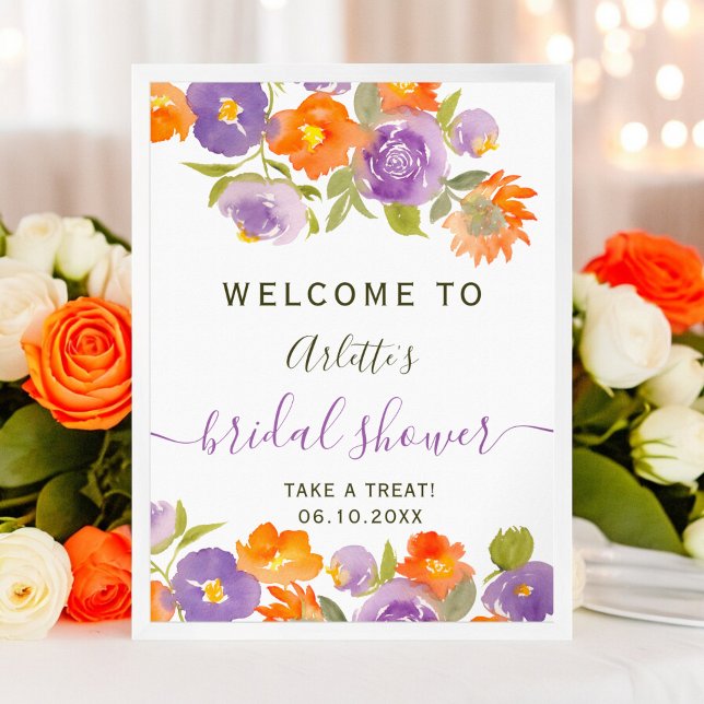 Poster Summer Purple Orange Floral Boho Bridal (Summer Purple Orange Floral Boho Bridal welcome Poster)