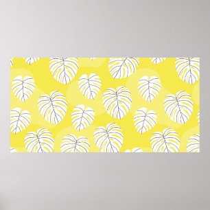 Poster Summer seamless pattern with white stylized monste