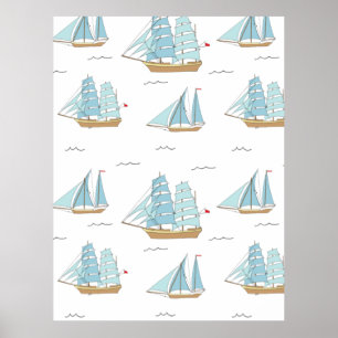 Poster Summer Seatime Cute yachts with sail 
