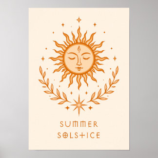 Poster Summer Solstice Celestial Sun Face Botanical Art