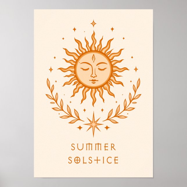Poster Summer Solstice Celestial Sun Face Botanical Art (Frente)