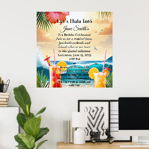 Poster Summer Tropical Luau Beach Party aniversário de 21
