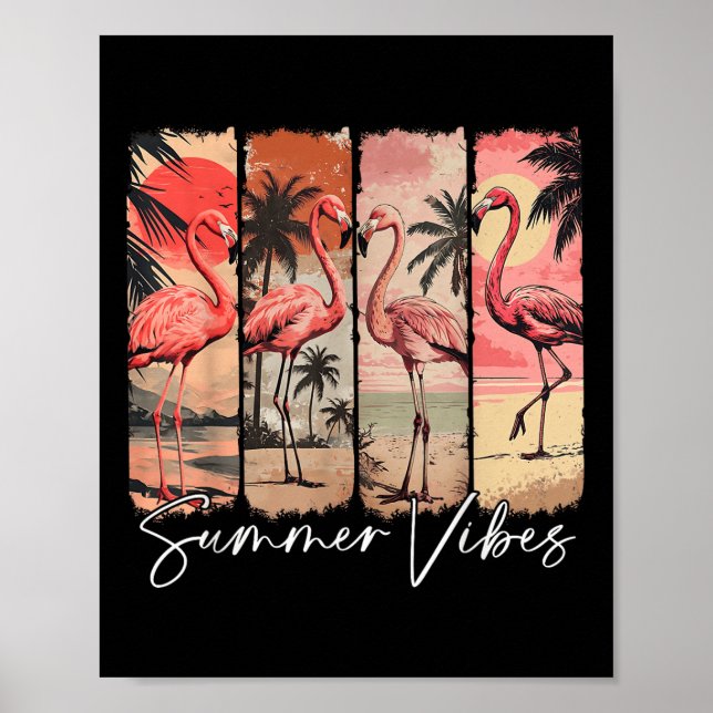 Poster Summer Vibes Beach Pink Flamingo Palm Tree Summer (Frente)