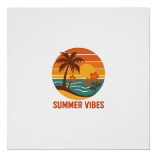 Pôster Summer Vibes - Design brilhante, tropical e divert