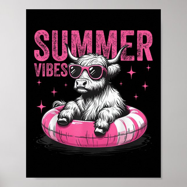 Poster Summer Vibes Funny Highland Cow Piscina Float Beac (Frente)