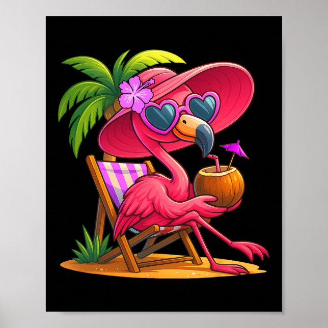 Poster Summer Vibes Pink Flamingo Beach Palm Tree Summer  (Frente)