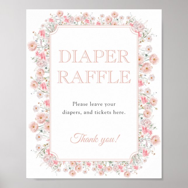 Poster Summer Wildflower Diaper Raffle Baby Shower (Frente)