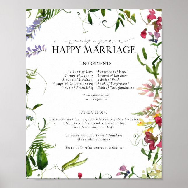 Poster Summer Wildflower Recipe for a Happy Marriage (Frente)