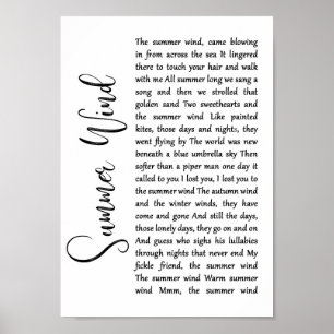 Poster Summer Wind White Script Song Lyric Wall Art Impre