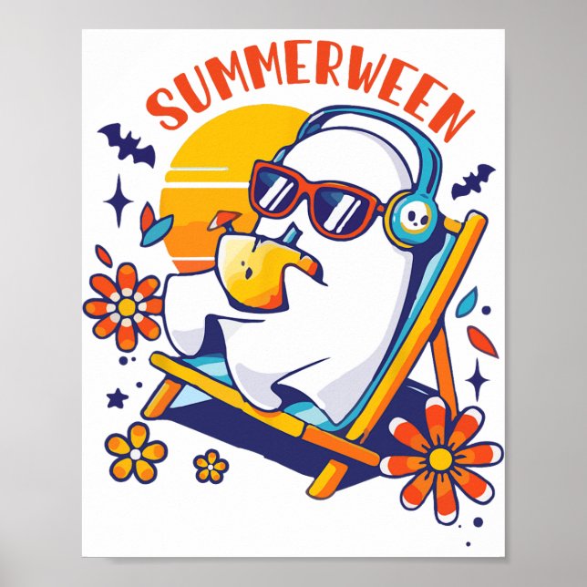 Poster SummerEntre Cute Spooky Summer Ghost Halloween Lov (Frente)